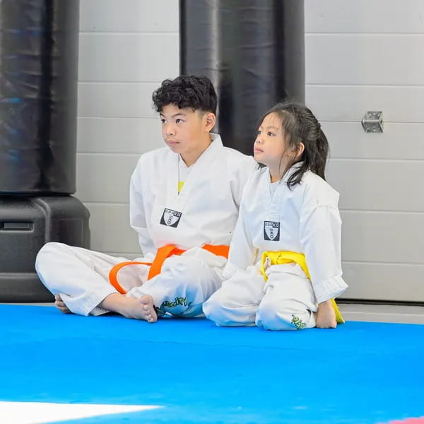 a boy and girl in karate uniforms