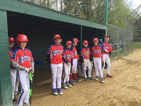 a group of kids in baseball uniforms