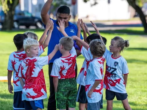 a group of kids in a line