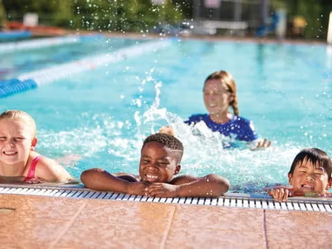 a group of people in a pool