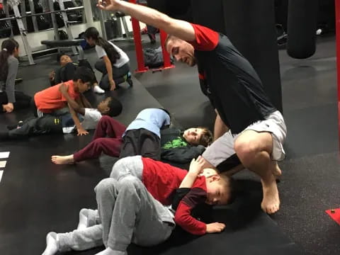 a group of people doing yoga