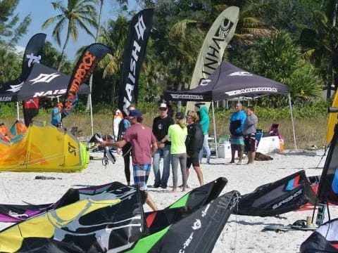 people standing near tents
