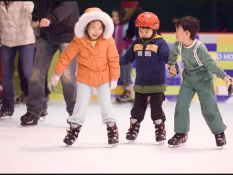 a group of kids ice skating