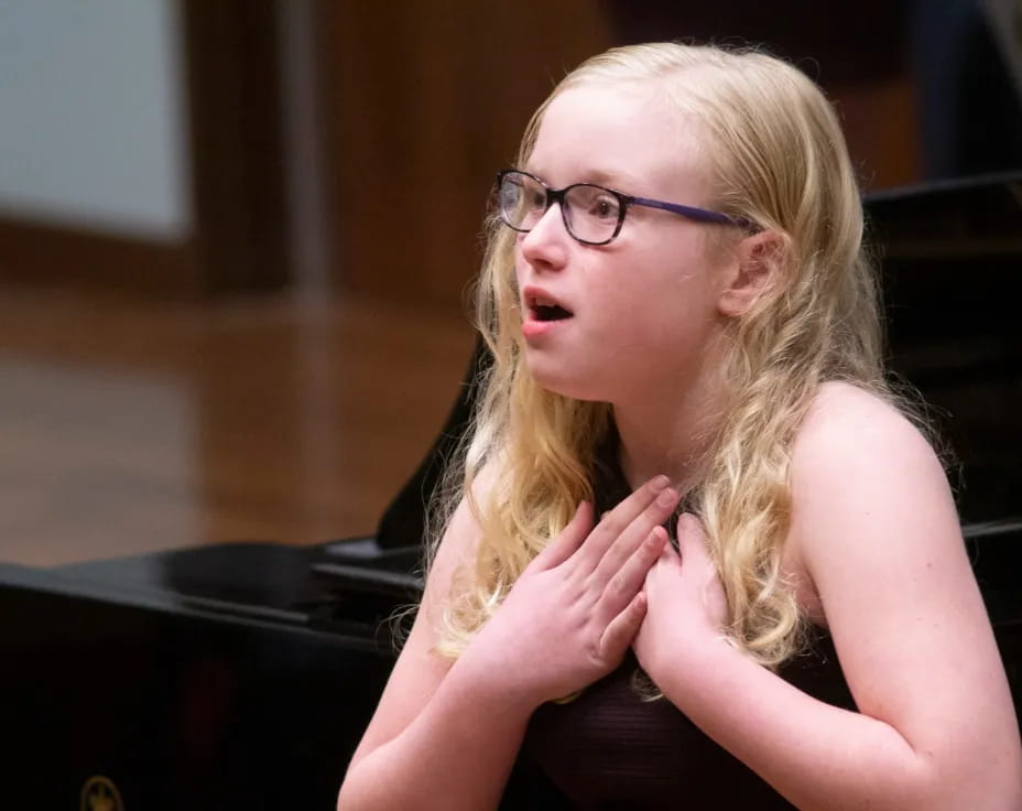 a woman with her mouth open