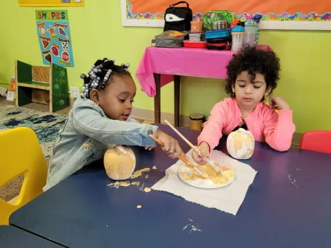 a couple of young girls painting