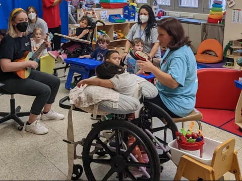 a group of people in a room