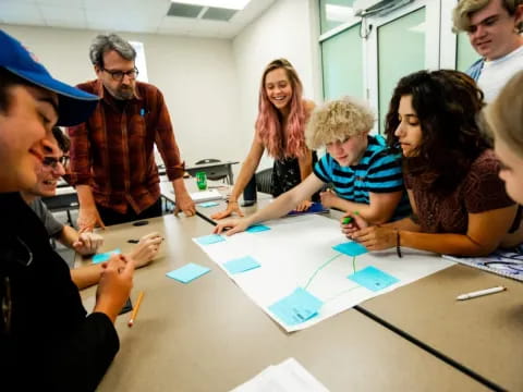 a group of people around a table