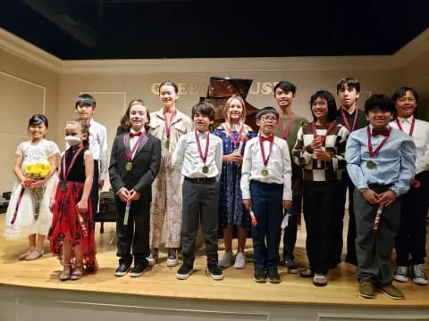 a group of people wearing medals