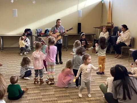 a group of people in a room