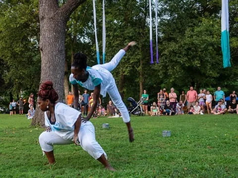 two people in a field