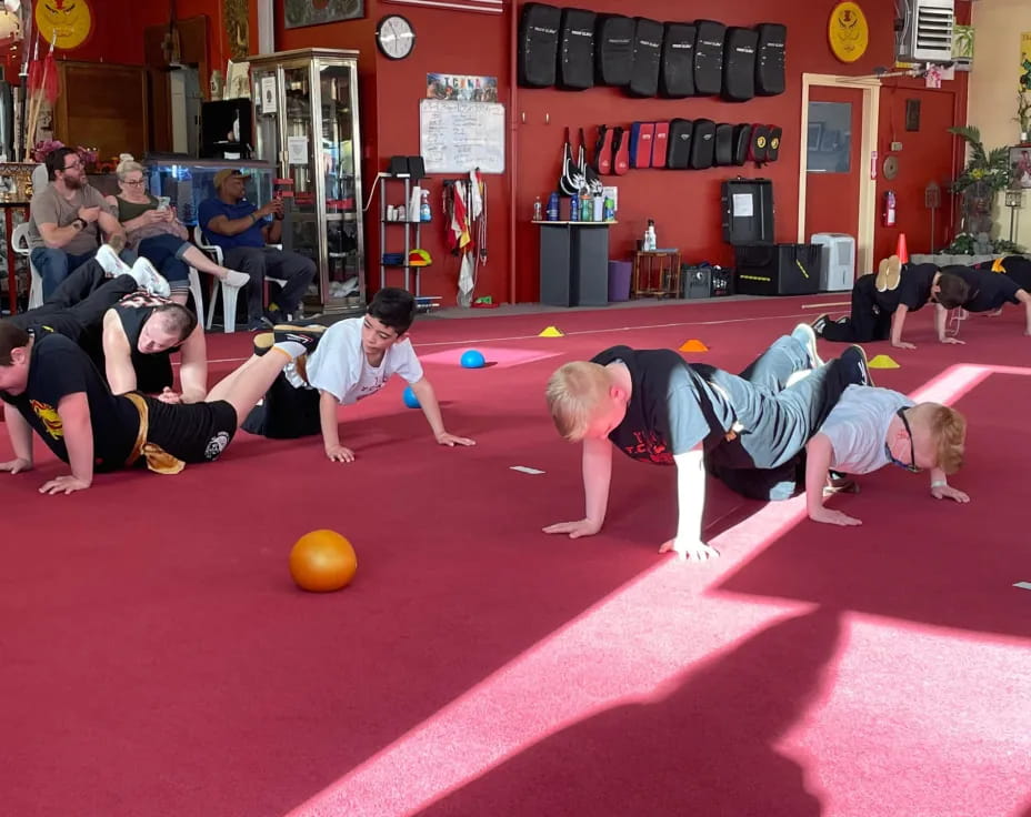 a group of people exercising
