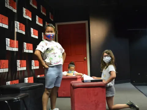 a group of people wearing masks