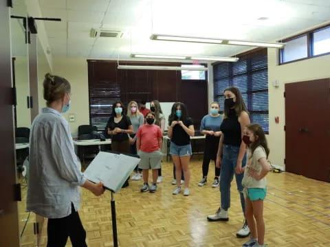 a group of people in a room