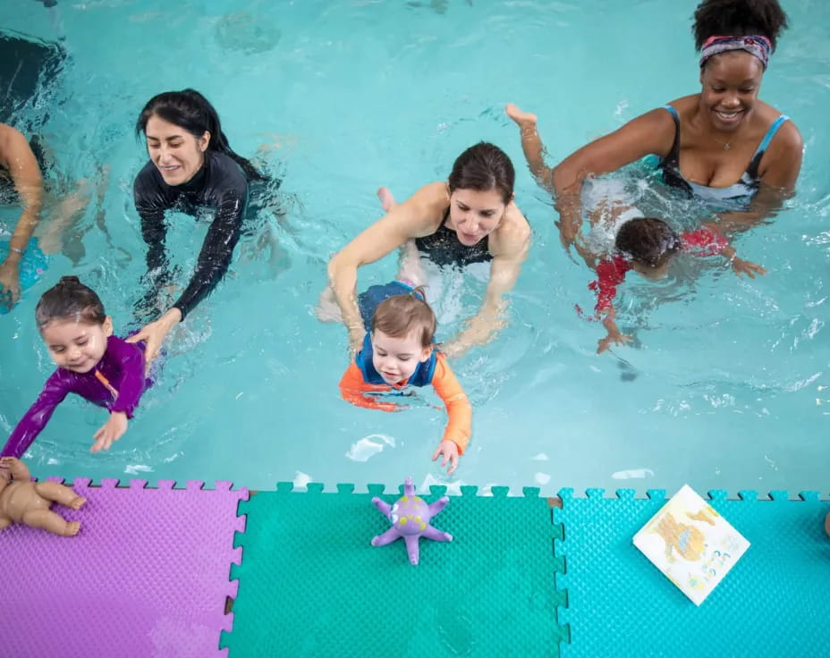 a group of people in a pool