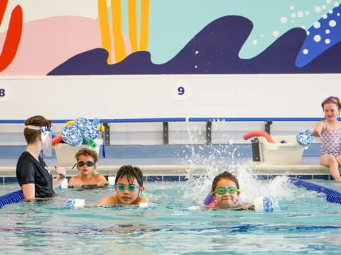 a group of people in a pool