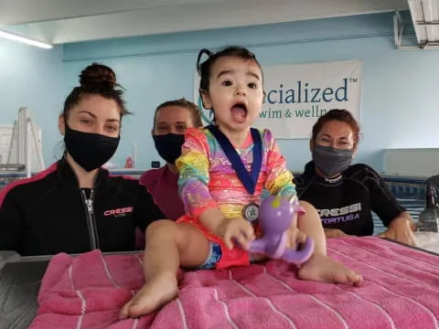 a group of kids wearing masks
