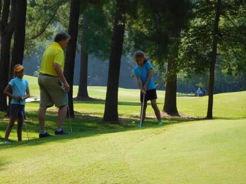 a group of people playing golf