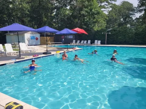 a group of people in a pool