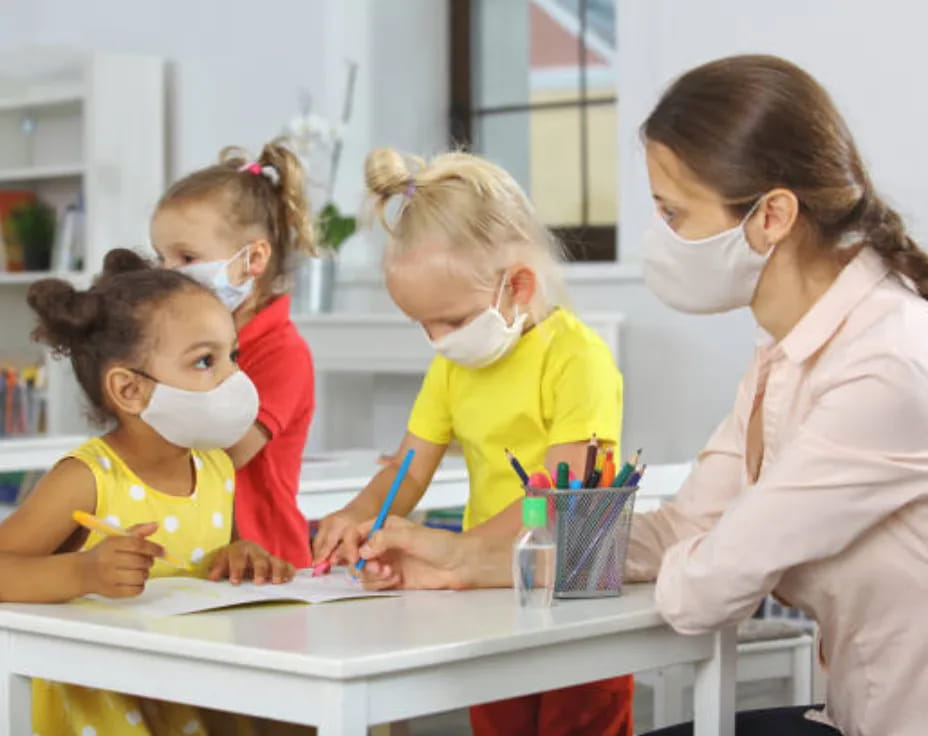 a woman and several children