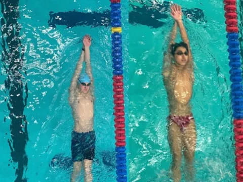 a couple of people in a pool