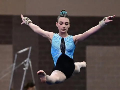 a woman in a blue shirt