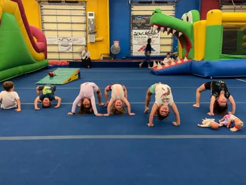 a group of people in a gym