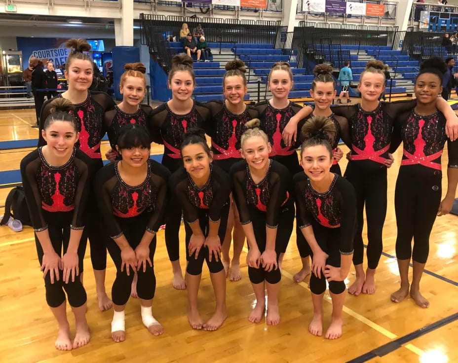 a group of girls in a gym