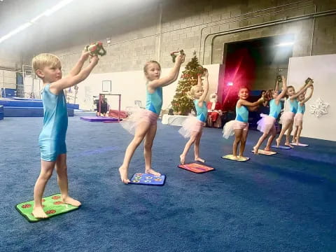 a group of children exercising