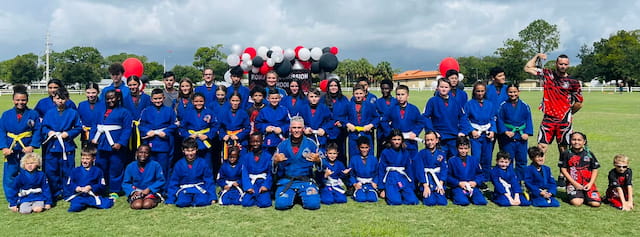 a group of people posing for a photo