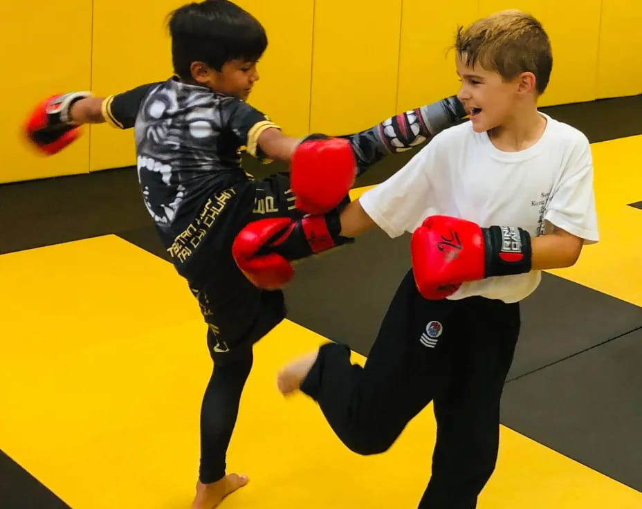 two boys in boxing gloves