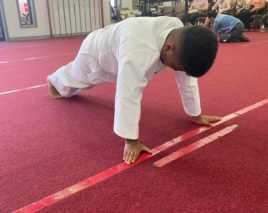 a boy doing a karate move