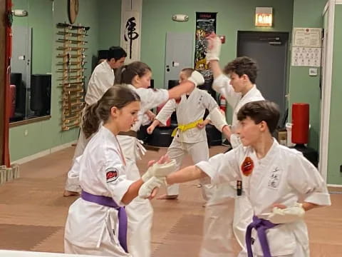 a group of people in karate uniforms