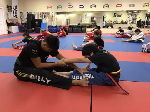 a group of people in a gym