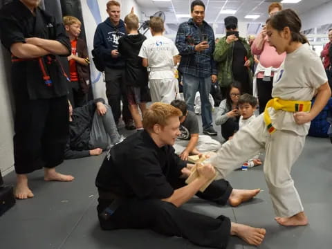 a group of people in a room