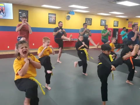 a group of children in a gym