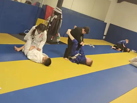 a group of people in a gym