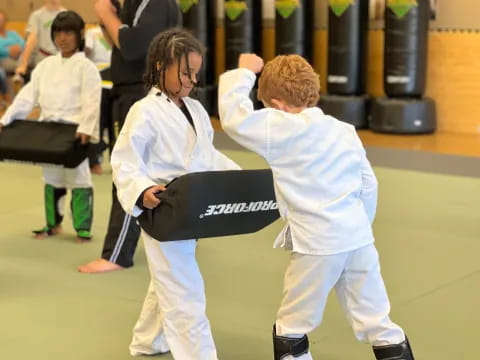 a person and a boy in karate uniforms