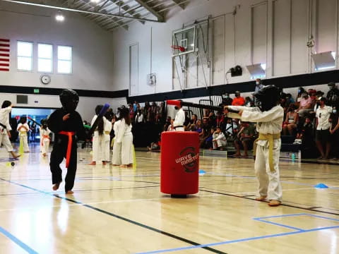 a group of people in a gymnasium