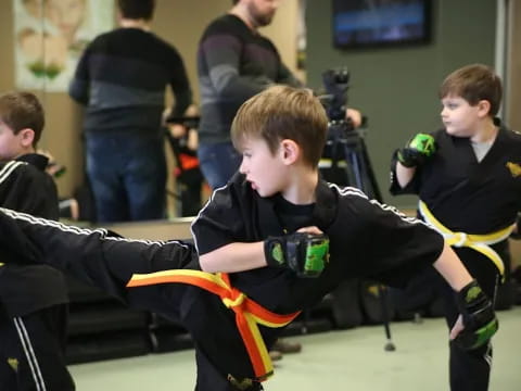a group of boys in a room