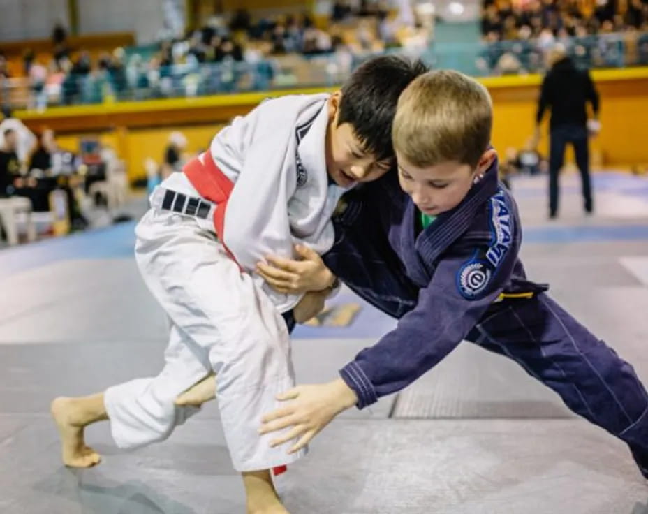 two boys in karate uniforms