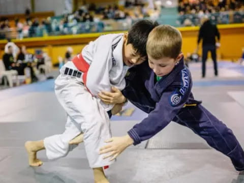 two boys in karate uniforms