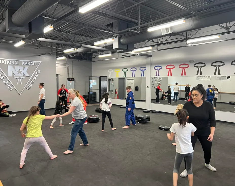 a group of people in a room