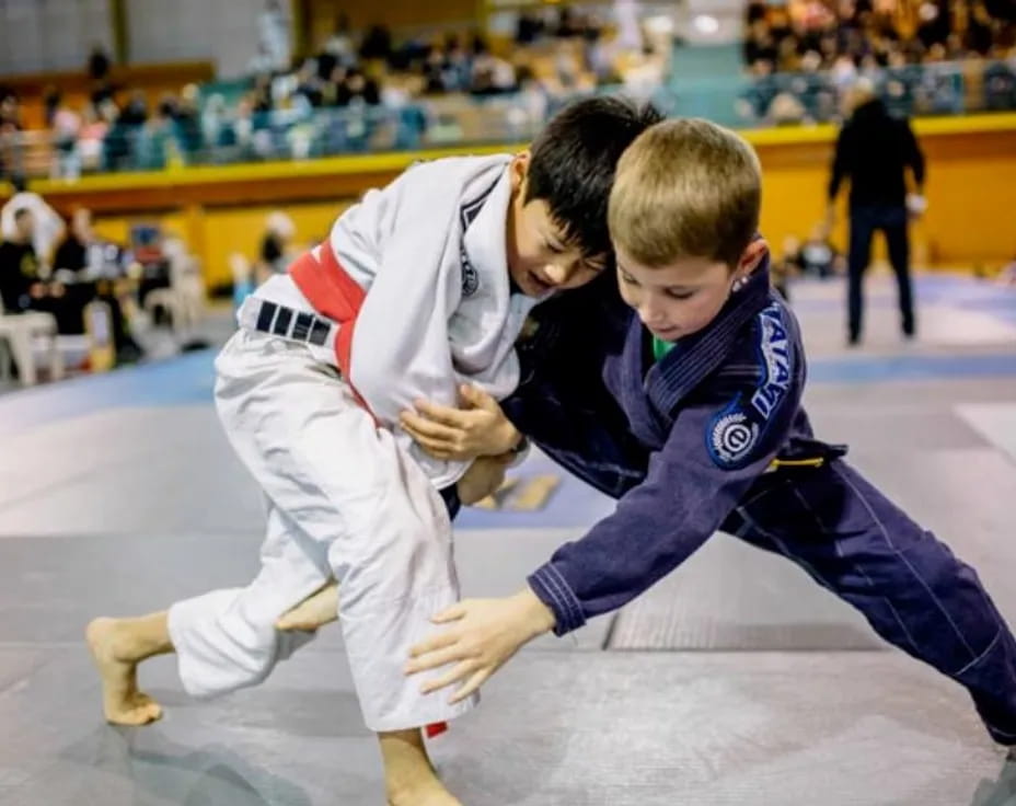 two boys in karate uniforms