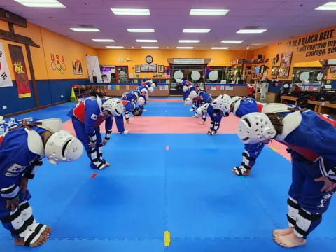 a group of people wearing helmets