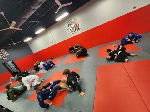 a group of people in a gym