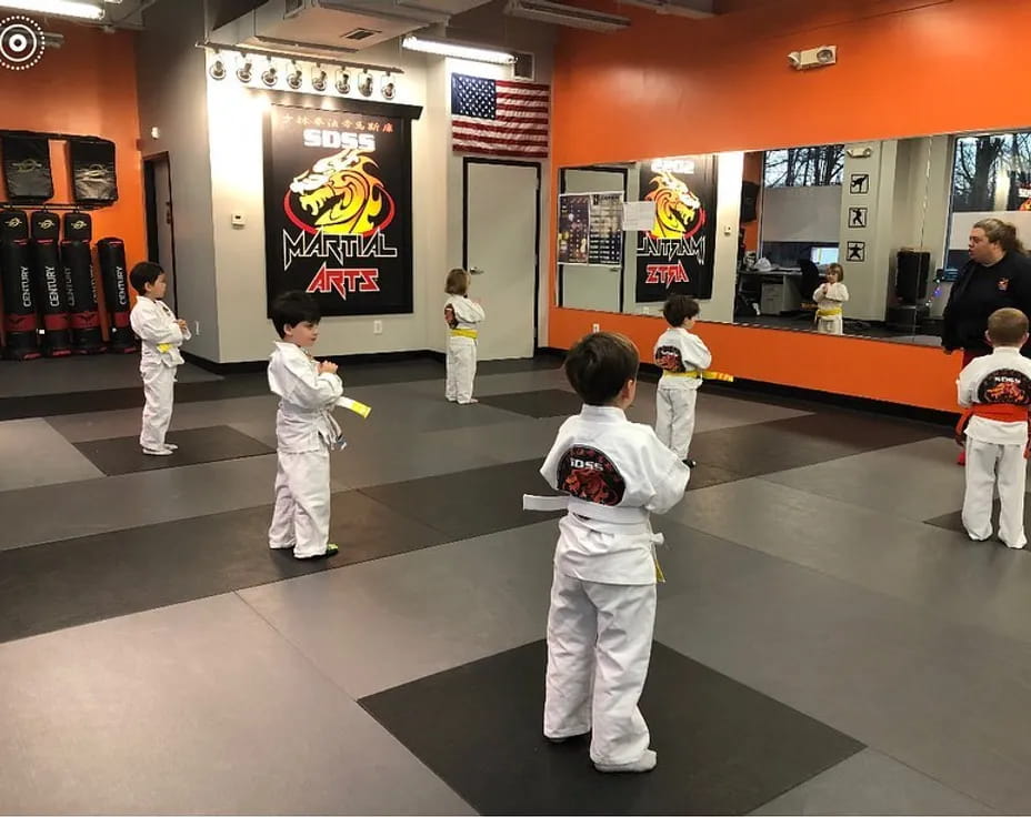 a group of kids in karate uniforms