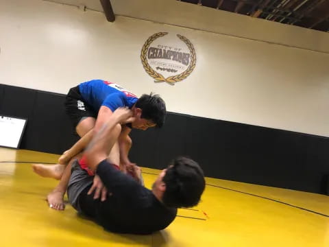 a couple of men wrestling