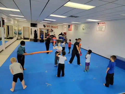 a group of people in a room