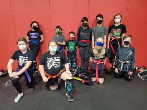 a group of people wearing masks