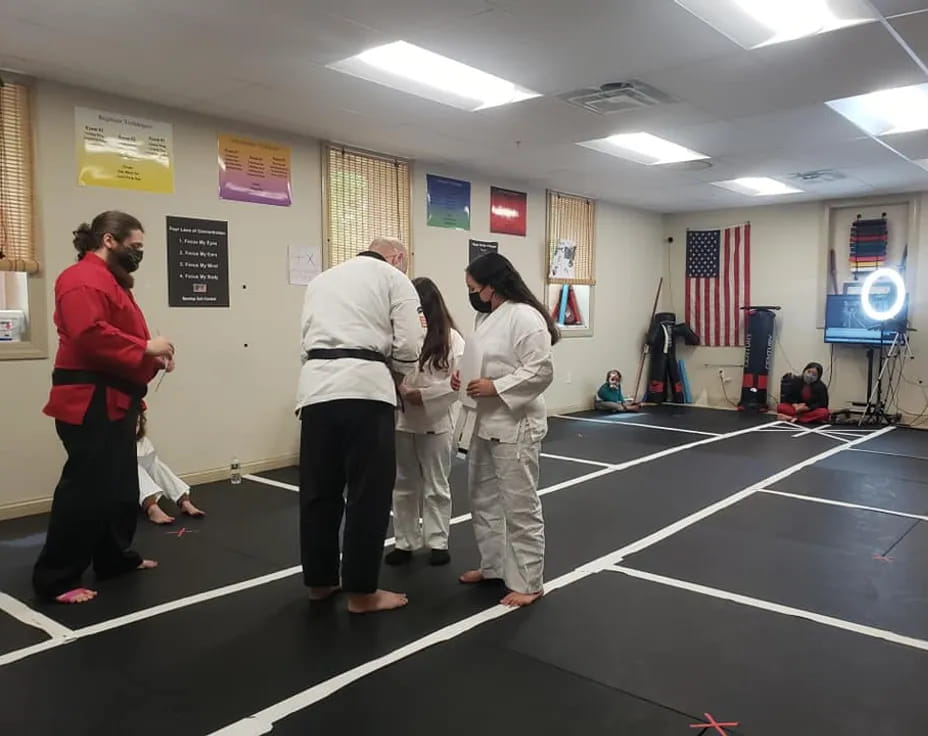 a group of people in a room